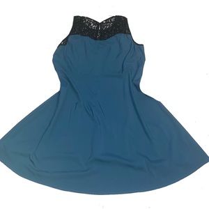 3XL Vintage Inspired Teal and Black Lace A-Line Dress Keyhole Back